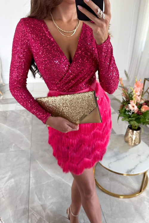 Robe Cocktail Femmes Élégante à Paillettes Noir