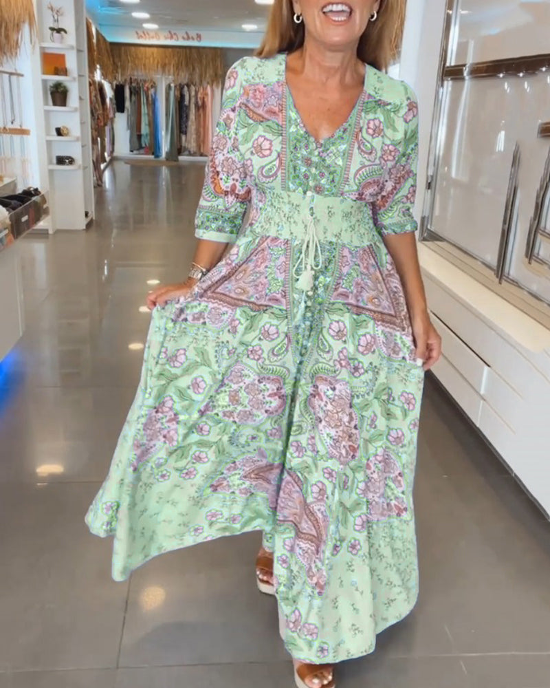 Robe maxi Femme Imprimé Col en V Taille Ajustable