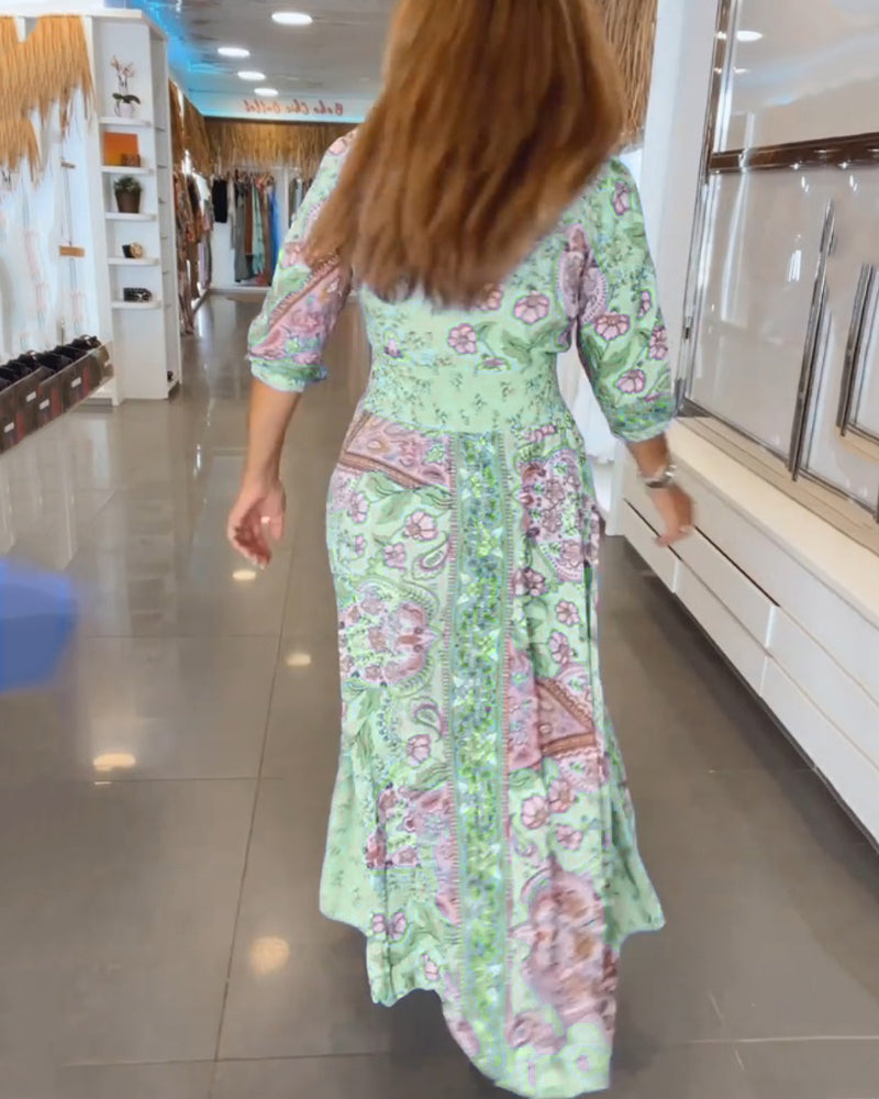 Robe maxi Femme Imprimé Col en V Taille Ajustable