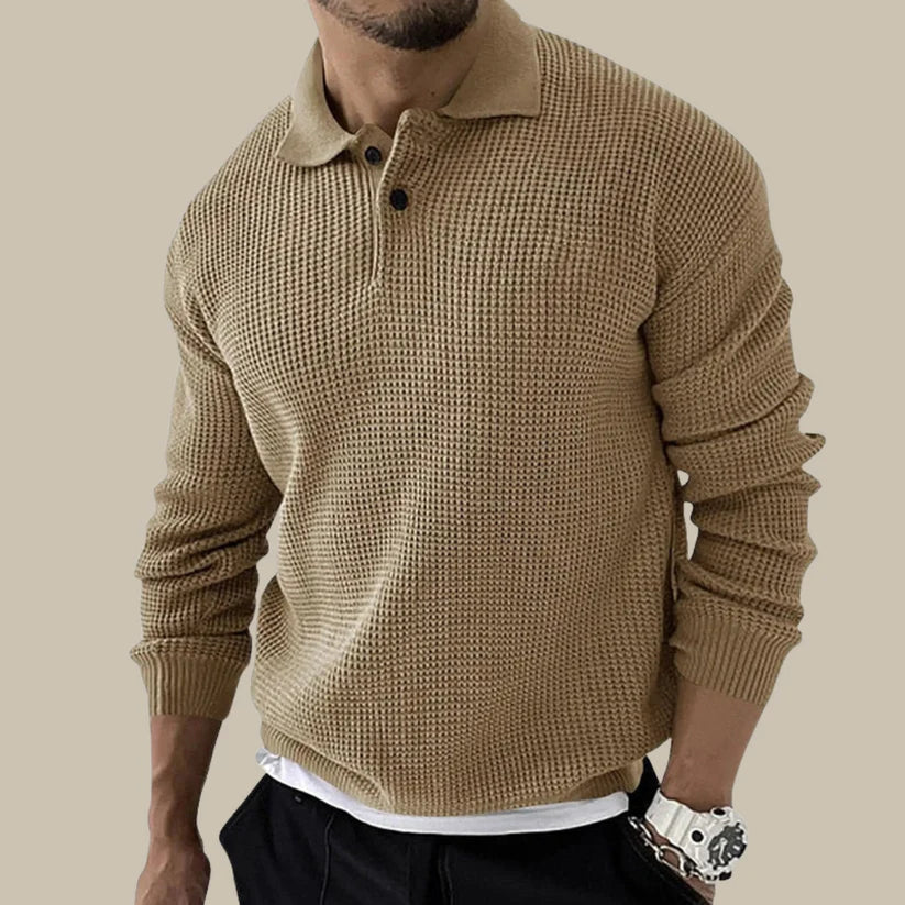 Pull Polo Homme Élégant à Col Boutonné
