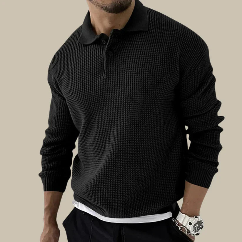 Pull Polo Homme Élégant à Col Boutonné