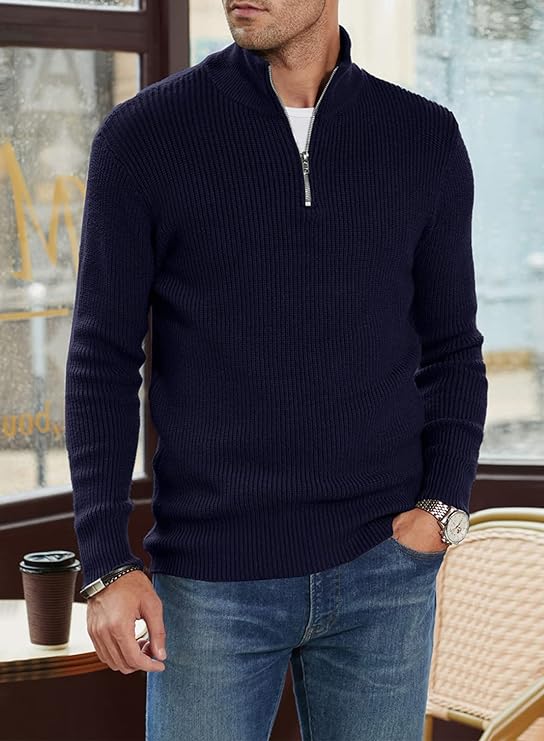 Pull Homme Col Zip Décontracté et Élégant