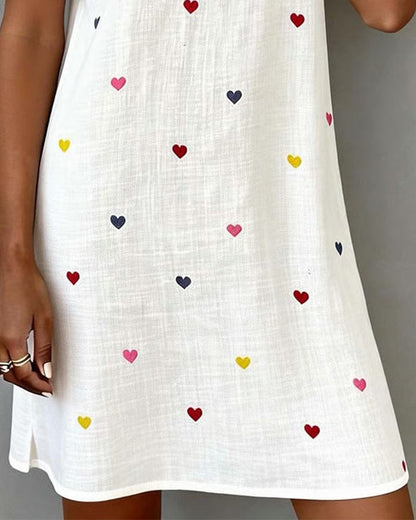 Robe Courte Femme Coton Lin Manches Bouffantes Col V