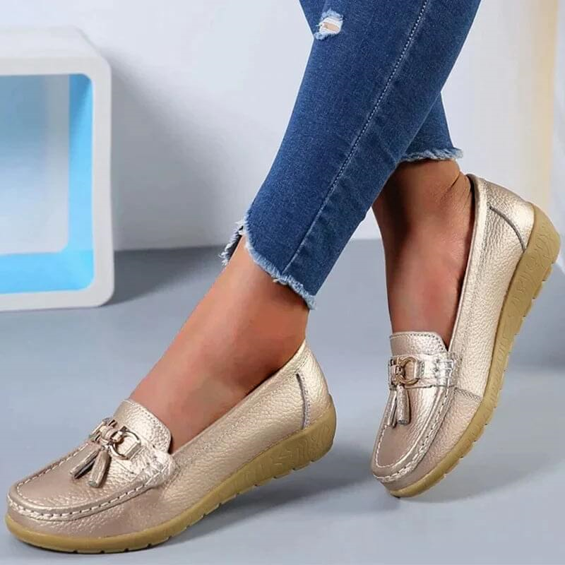 Mocassins Femme Cuir Finition Texturée Semelle Souple Enfiler