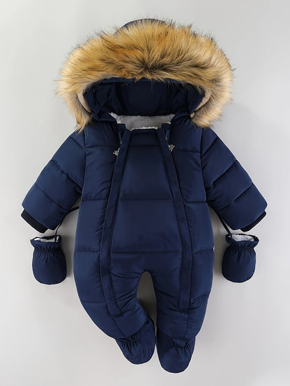 Combinaison Bébé Hiver Douillette avec Capuche et Moufles