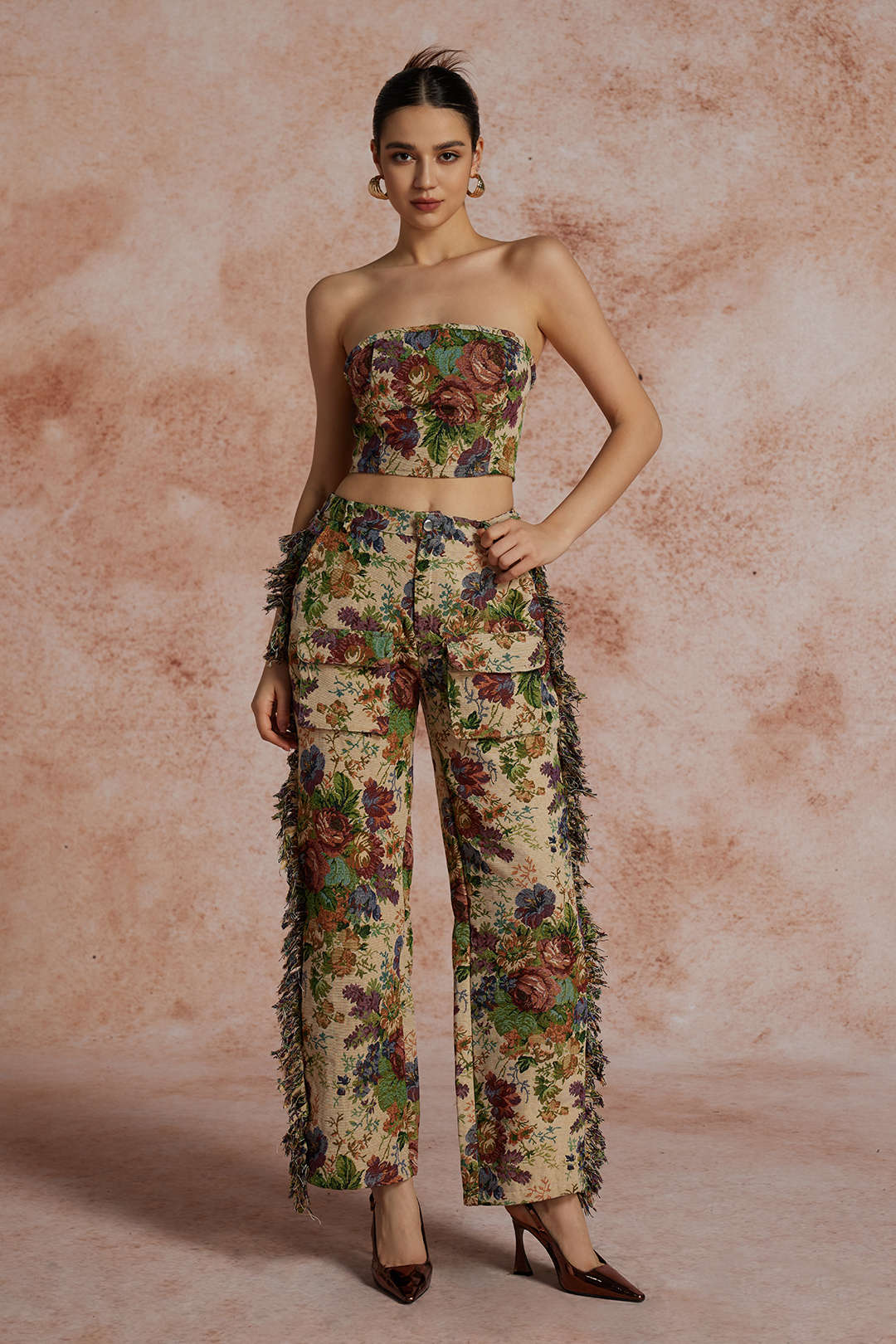 Maillot de Bain Bustier et Pantalon de Plage Brodé