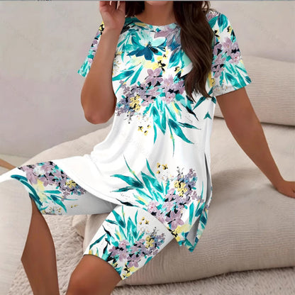 Ensemble Femme Tunique Longue et Short Imprimé Floral Coupe