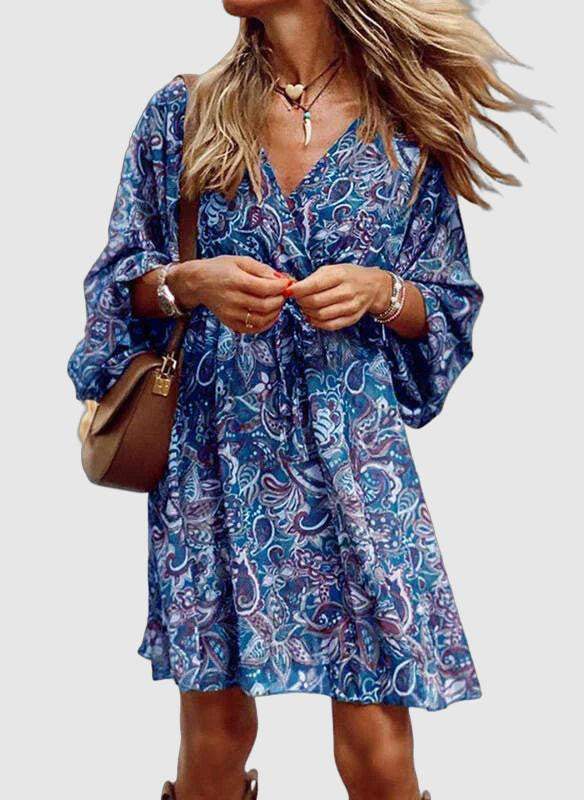 Robe Femme Élégante Imprimée Cachemire Doux Manches Courtes - PanierRoyale