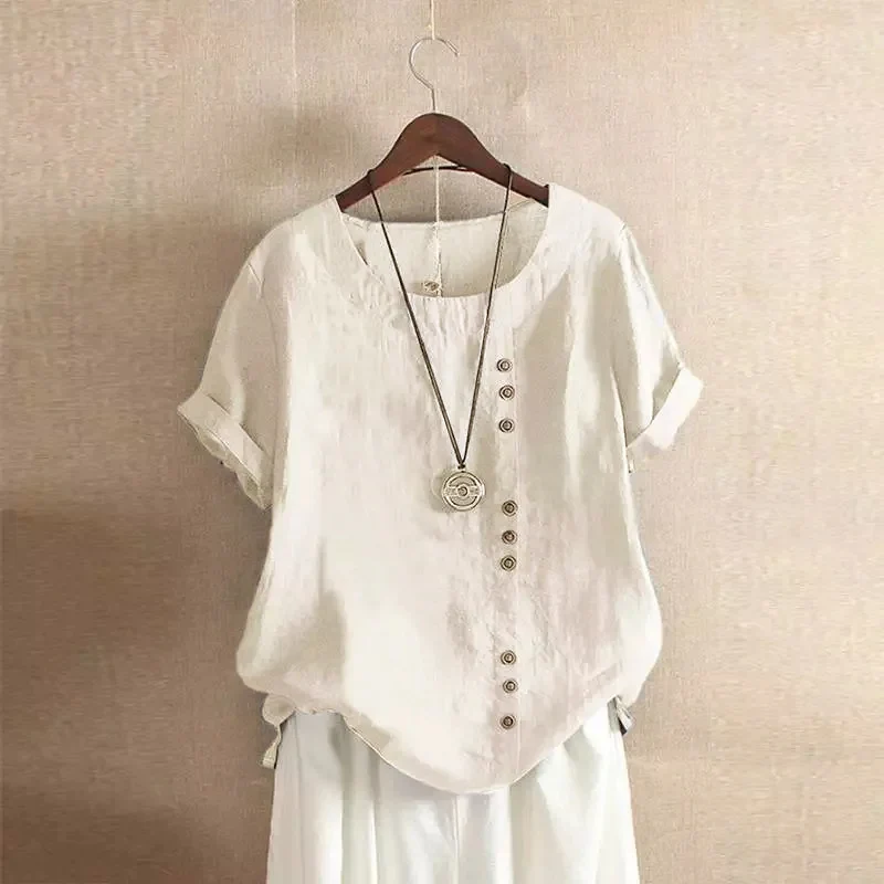 Blouse Femme Rose Vif Manches Courtes Élégante