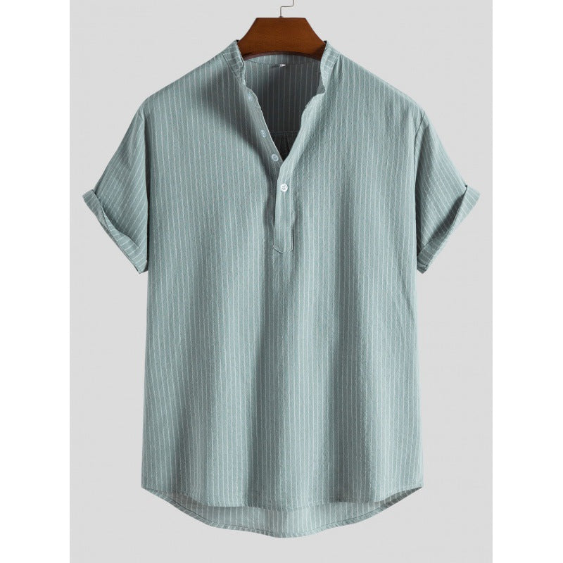 Chemise Homme Été Rayures Col Rond Décontracté - PanierRoyale