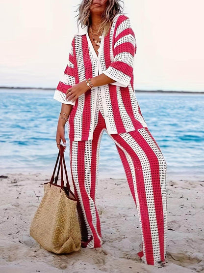 Costume deux pièces élégant avec pantalon confort et boutons décoratifs