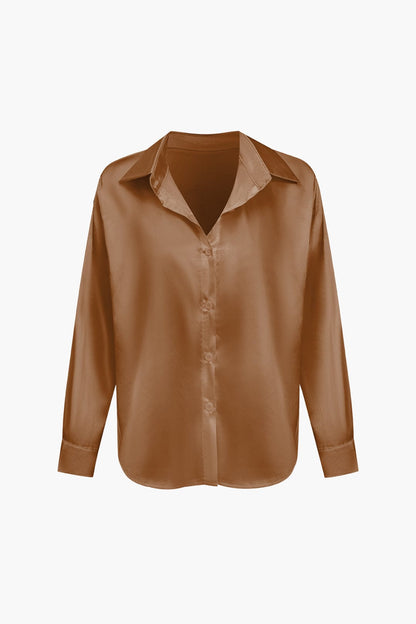 Blouse Élégante en Soie Satinée Longue Manche