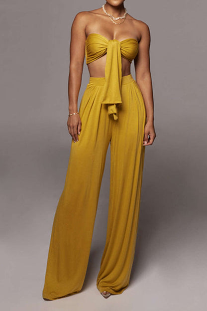 Ensemble Deux Pièces Élégant avec Bandeau et Pantalon Large