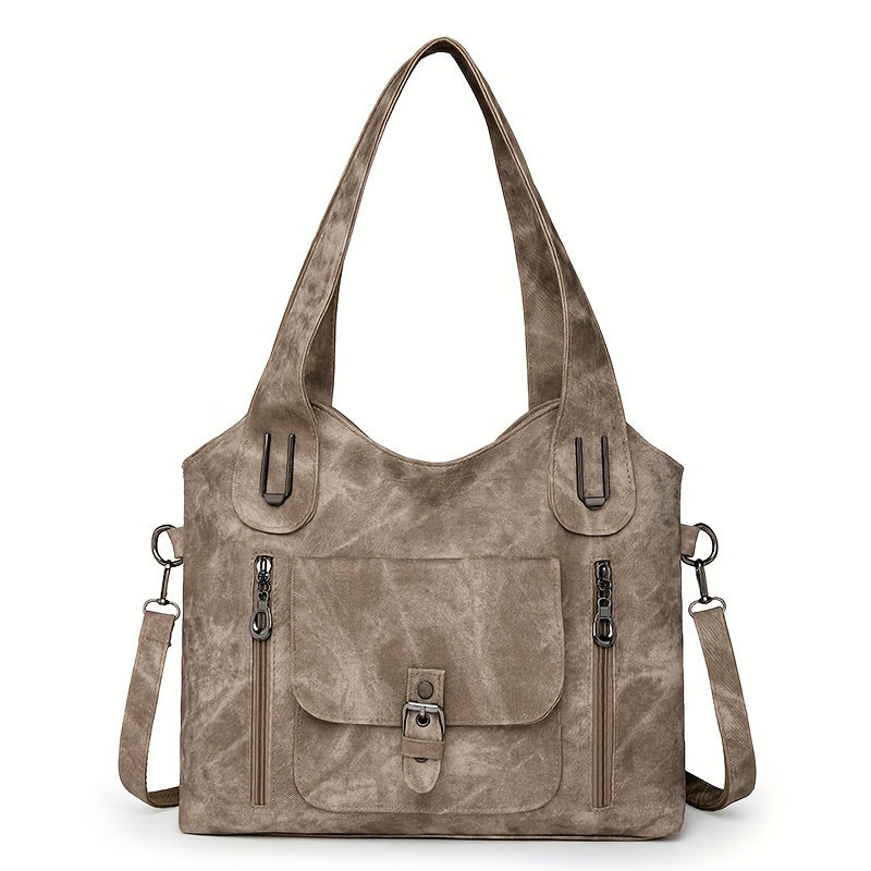 Sac à main cuir marron avec fermeture et poches intérieures