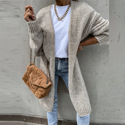 Cardigan femme en laine épaisse marron chaud