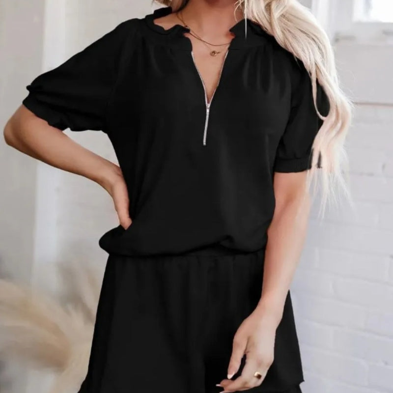 Ensemble Femme Haut Zippé et Short Volanté