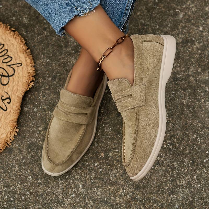 Mocassin en Cuir Velours Beige et Bleu Marine