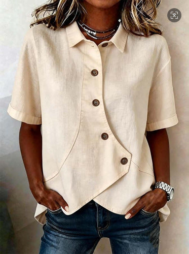Chemise Femme Asymétrique Boutons Col Structuré Élégant