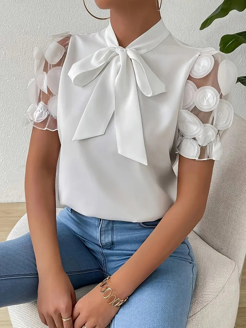 Chemisier femme décontracté col V manches courtes élégant