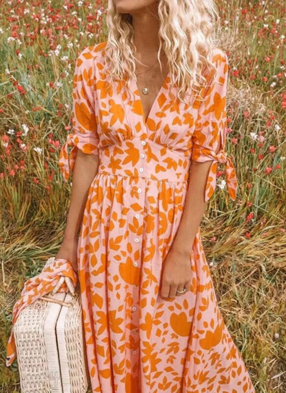 Robe Chic Col en V Manches Courtes - LuxeStyle