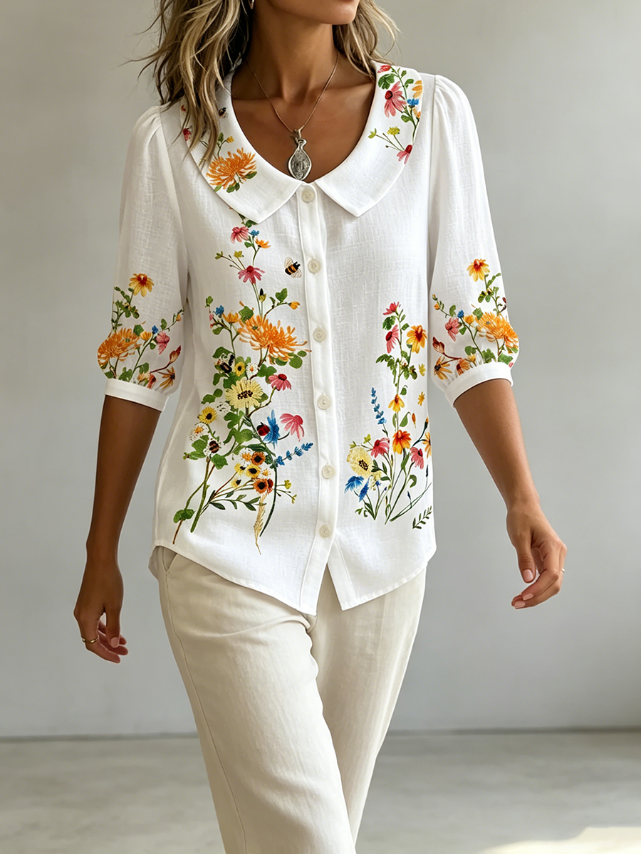 Blouse Femme Coton Lin Coupe Vintage Élégante