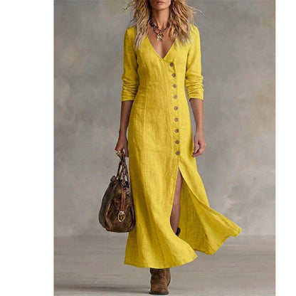 Robe Chemise Femme Vintage Manches Longues Coupe Midi