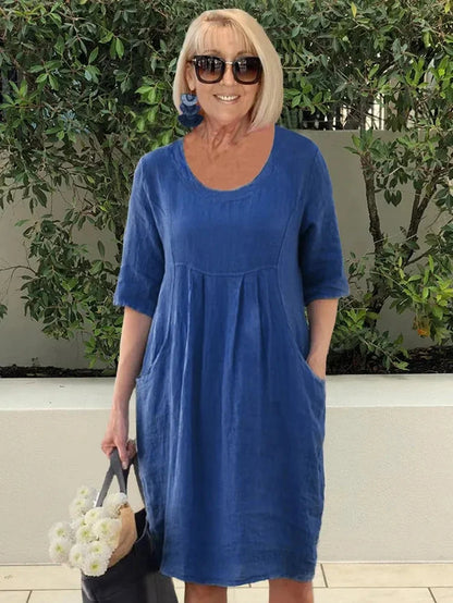 Robe Femme Coton Doux - Tunique Midi Confort avec Poches