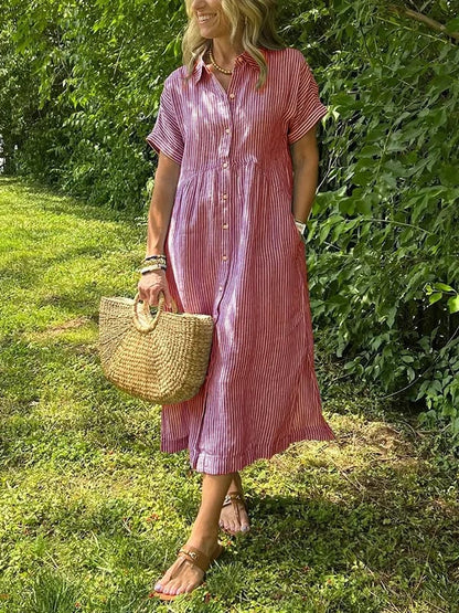 Robe Chemise Femme Coupe Longue Fluide Boutonnage Confort