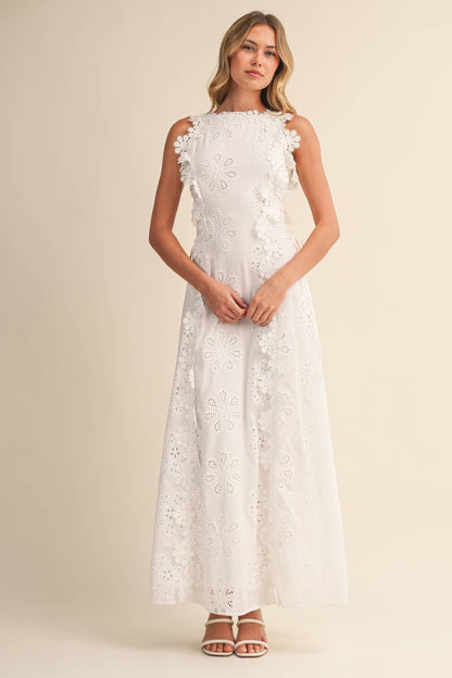 Robe maxi Femme Broderie Fleurie Dentelle Coupe Fluide