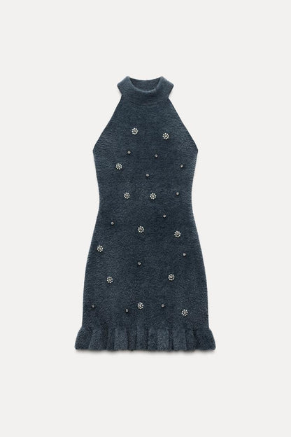 Robe Courte Femme Perlée avec Ourlet Fleuré - BerlinGlamour