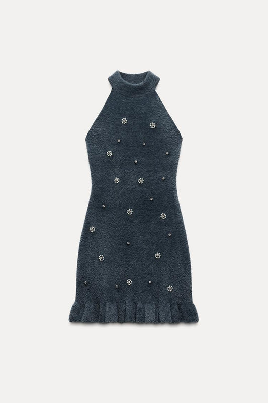 Robe Courte Femme Perlée avec Ourlet Fleuré - BerlinGlamour