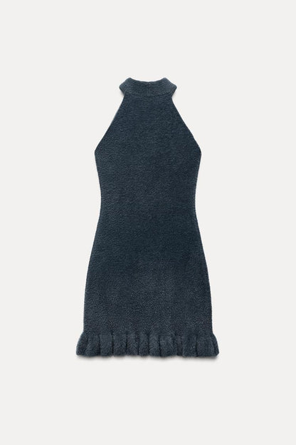 Robe Courte Femme Perlée avec Ourlet Fleuré