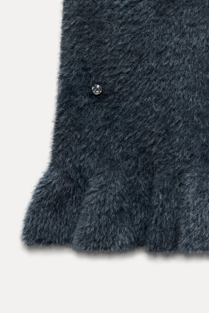 Robe Courte Femme Perlée avec Ourlet Fleuré