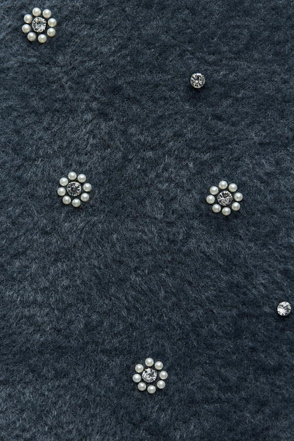 Robe Courte Femme Perlée avec Ourlet Fleuré