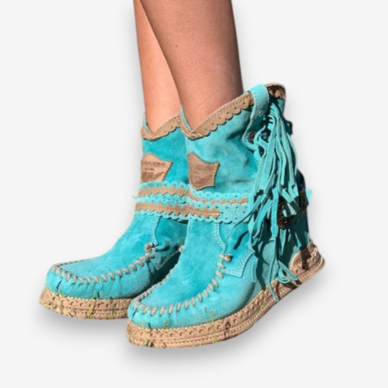 Bottines Country Femmes à Lacets et Décoration Brodée - PanierRoyale