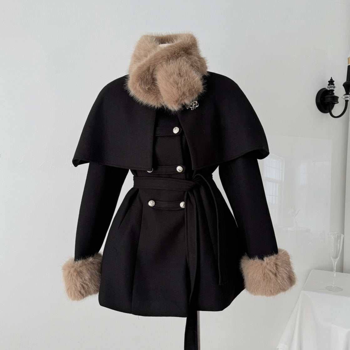Manteau Femme Hiver Court avec Col Amovible Doux - PanierRoyale