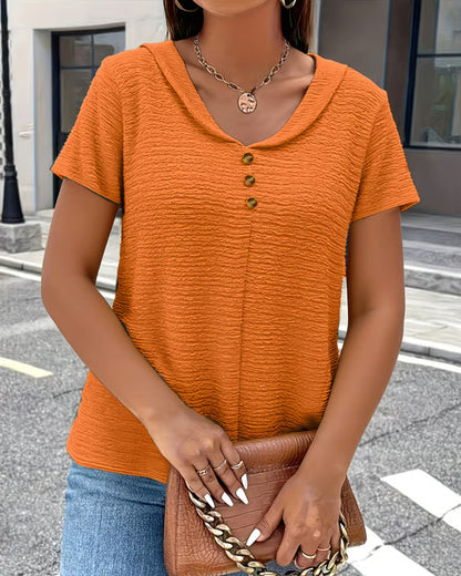 T-shirt Femme Col Rond Boutons Coupe Fluide Style Décontracté