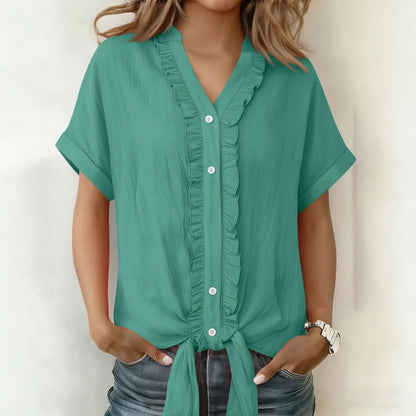 Blouse Femme Coton Col V Boutonnée Coupe Fluide