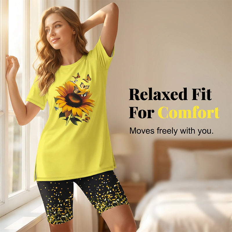 Ensemble Femme Tunique Longue et Short Imprimé Floral Coupe