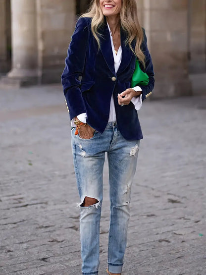 Blazer Femme Classique à Un Bouton Élégant