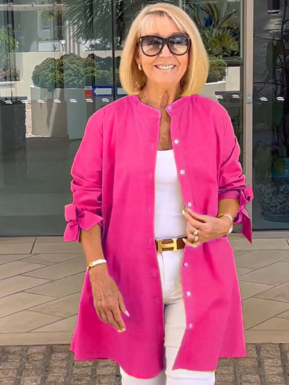 Veste Chemise Longue Femme Coton Boutonnée Coupe Droite