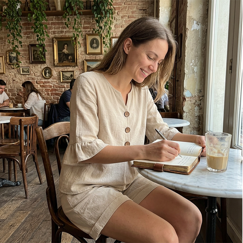 Ensemble Femme Coton Blouse Boutons et Short Confortable