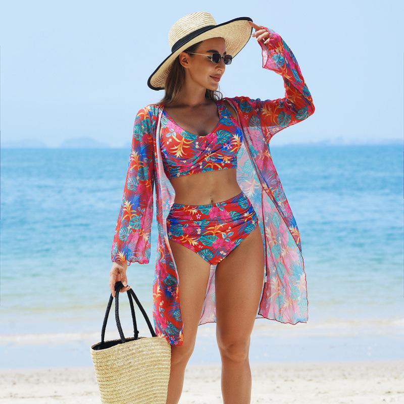 Ensemble Bikini Femme Tissu Extensible Trois Pièces Usage Balnéaire