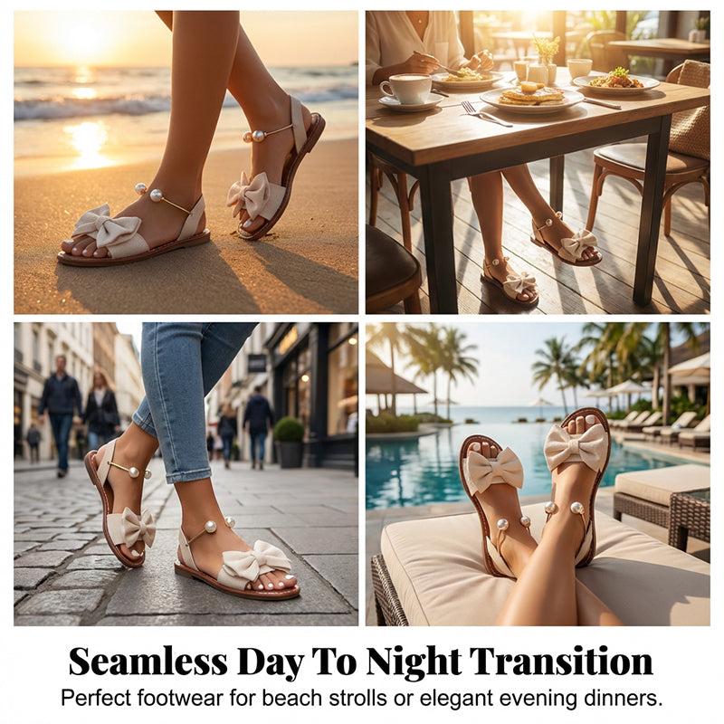 Sandales plates Femme Nœud élégant Détails perlés