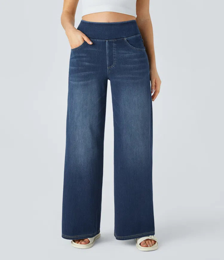 Jean Femme Denim Extensible Taille Haute Coupe Large