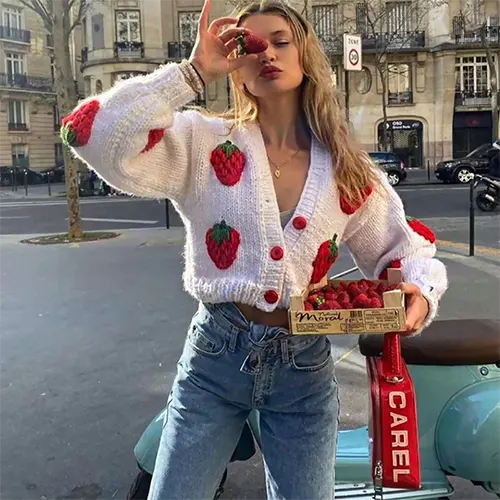 Cardigan Mi-Longueur Fleuri Doux et Confortable - PanierRoyale