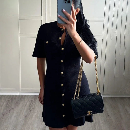 Robe Courte Élégante à Manches Boutonnées Chic - PanierRoyale