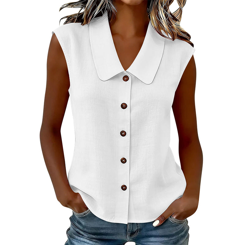 Chemisier Femme Sans Manches Col en V Boutons Manches Courtes