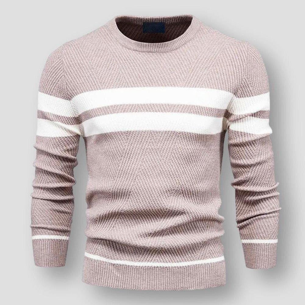 Pull en Maille Rayée à Manches Longues
