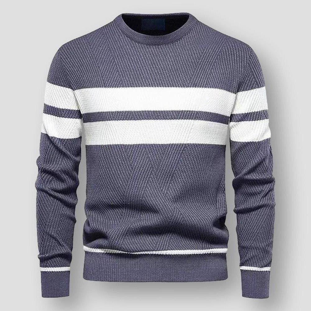 Pull en Maille Rayée à Manches Longues